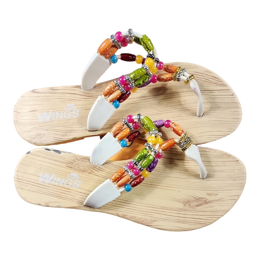 Women's Colorful Beaded Thong Sandals Size 6